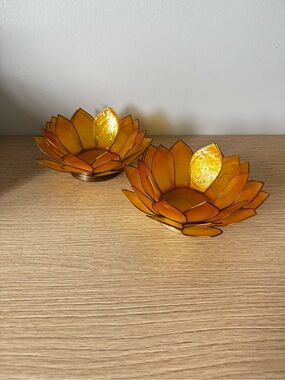 Yellow Lotus Tealight Holders - Set of 2